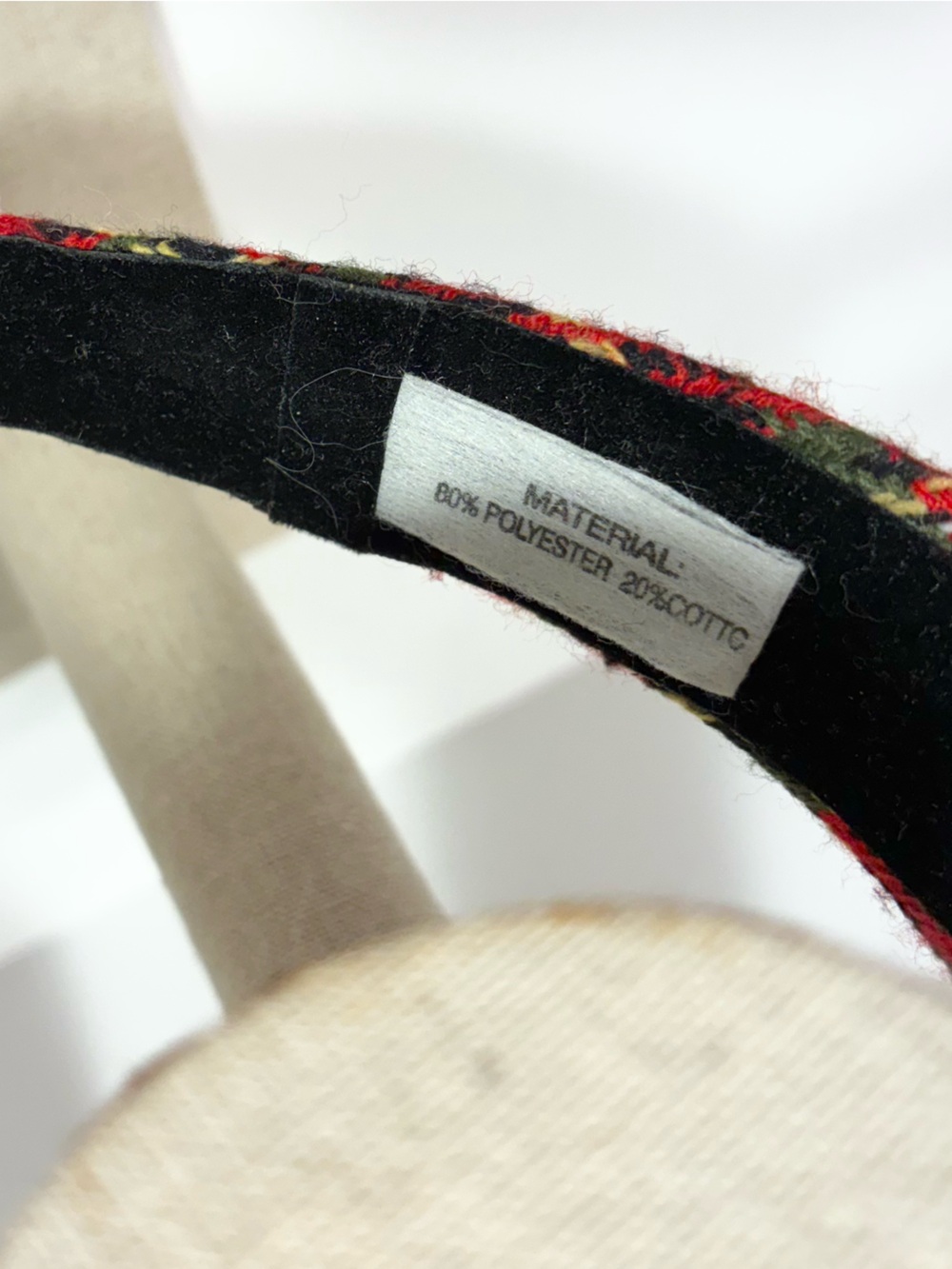 Red Plaid Wide Headband w/ Chunky Silver Chain Detail, Black Velvet Lining - Picture 6 of 7